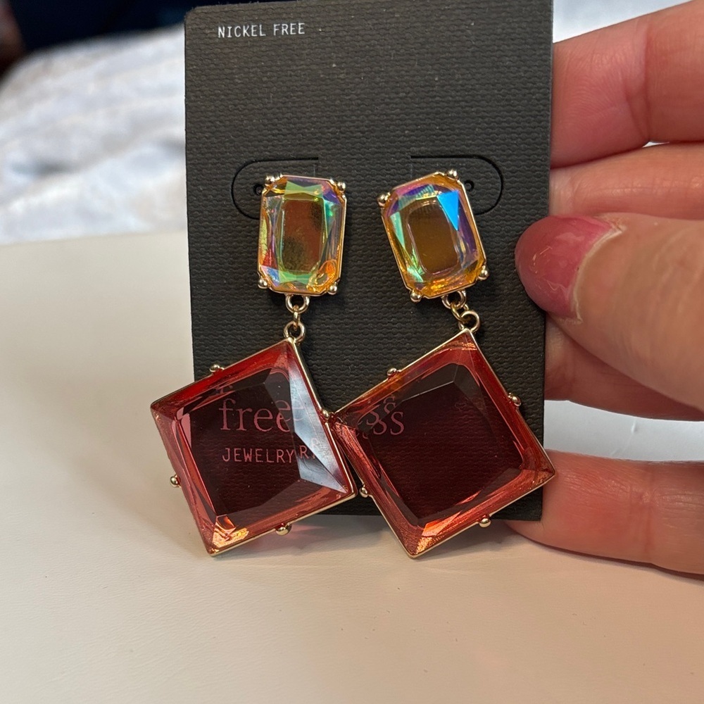 Free Press Iridescent and Red Dangle Earrings NWT